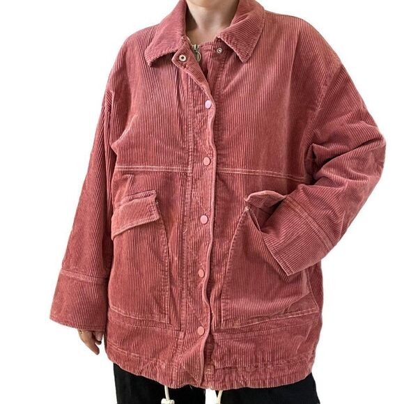 Free People We The Free Pink Corduroy Oversized Boxy Field Jacket Sz M - Picture 7 of 9